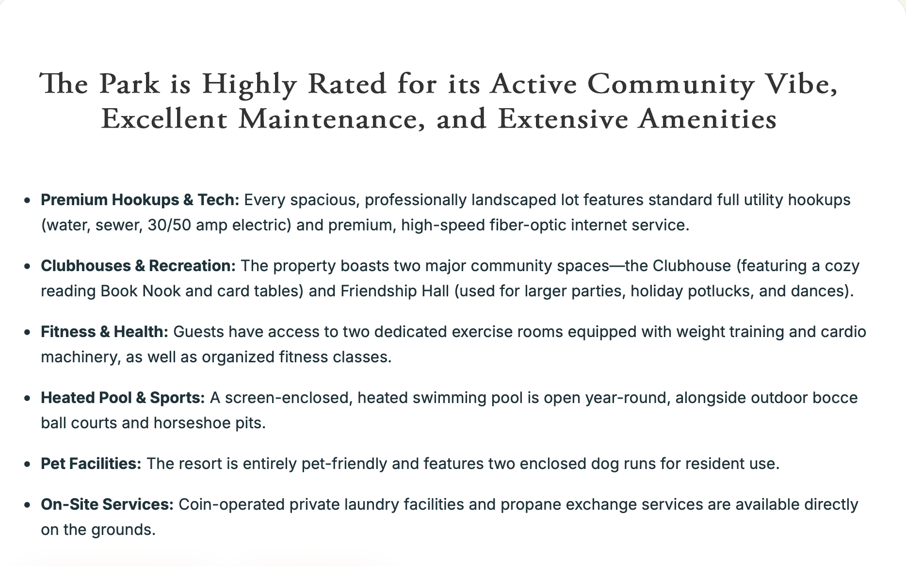 The Park is Highly Rated for its Active Community Vibe, Excellent Maintenance, and Extensive Amenities